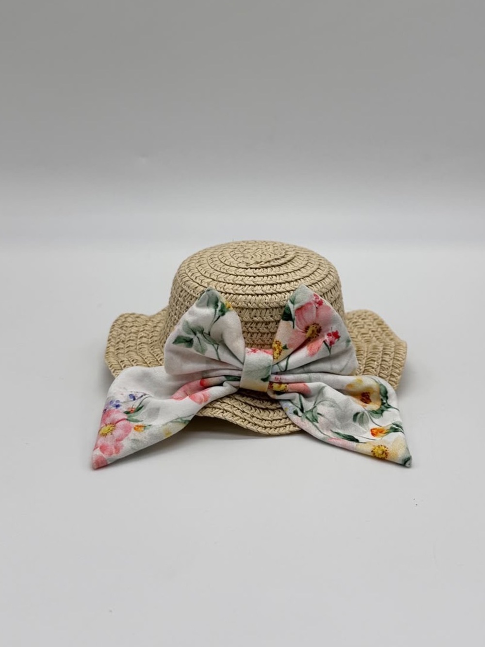 NWT Floral Bow Straw Dog Sun Hat Summer Beach Bonnet Puppy